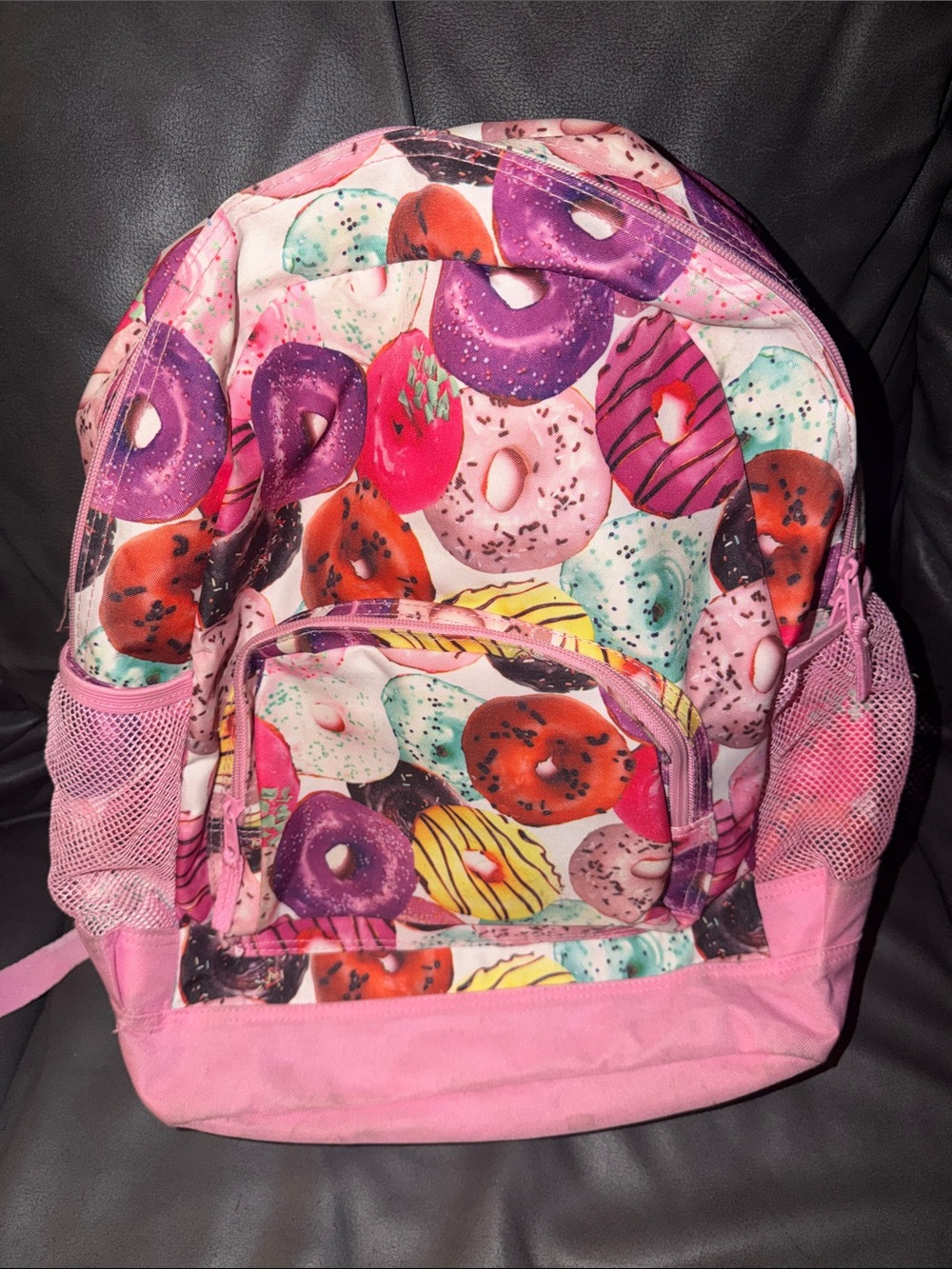 Kids Pink Donut Print Backpack - Cute School Bag large